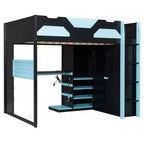 Lit mezzanine en bois pleine taille Luxystar avec bureau réglable, armoire, étagères et panneau perforé