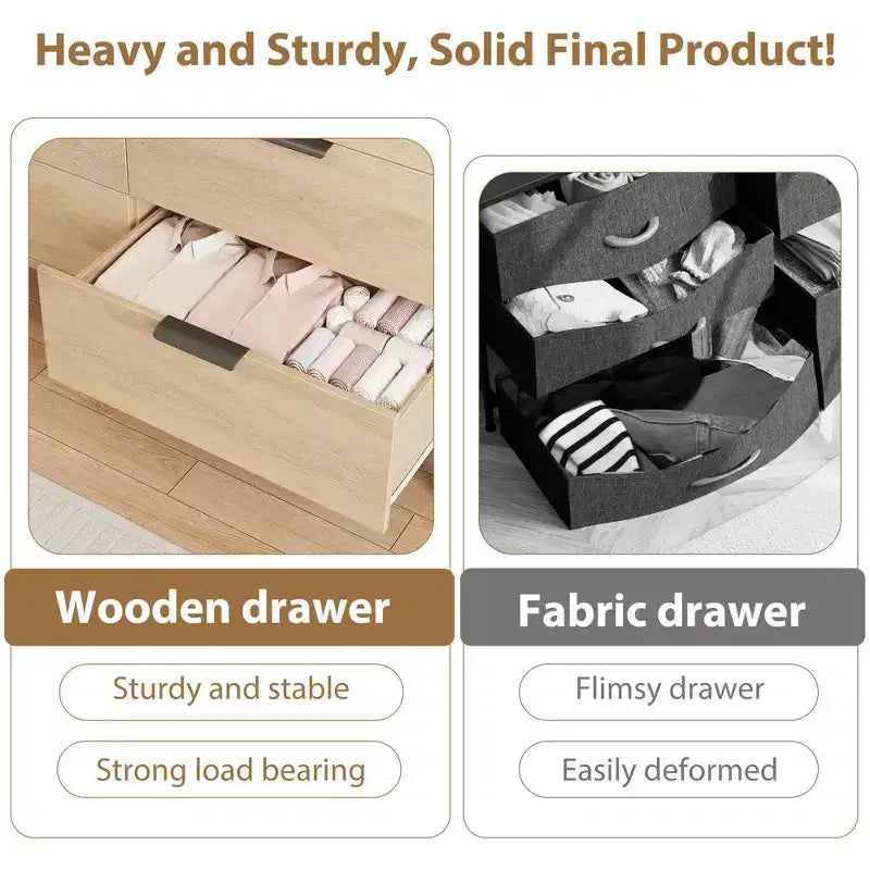 Commode moderne en bois à 6 tiroirs, grande commode de rangement - Organisateur vertical autoportant avec pieds réglables