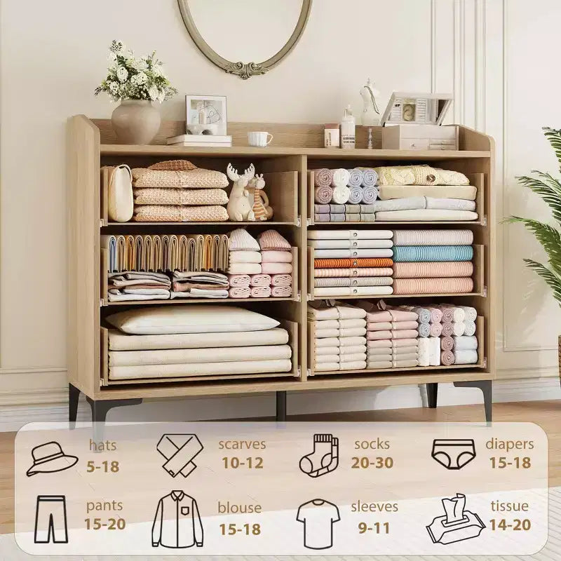 Commode moderne en bois à 6 tiroirs, grande commode de rangement - Organisateur vertical autoportant avec pieds réglables