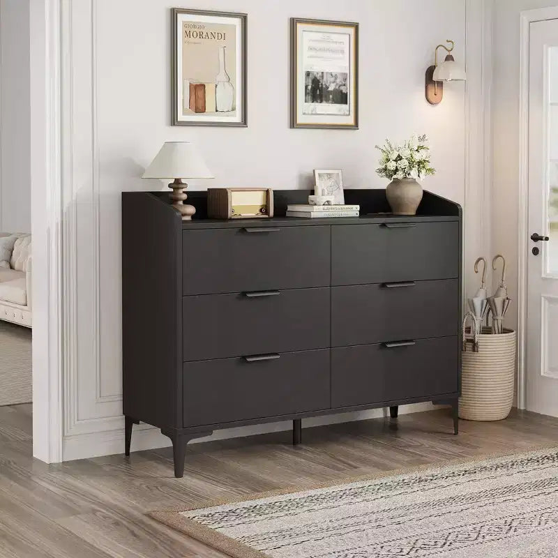 Commode moderne en bois à 6 tiroirs, grande commode de rangement - Organisateur vertical autoportant avec pieds réglables