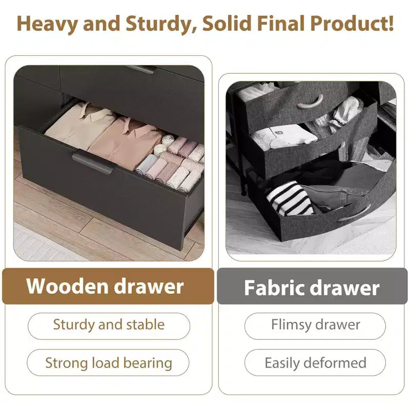 Commode moderne en bois à 6 tiroirs, grande commode de rangement - Organisateur vertical autoportant avec pieds réglables
