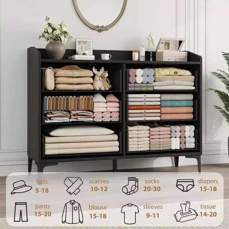 Commode moderne en bois à 6 tiroirs, grande commode de rangement - Organisateur vertical autoportant avec pieds réglables