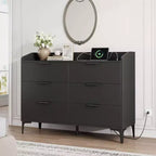 Modern 6-Drawer Wooden Dresser, Wide Closet Storage Chest - Freestanding Tall Vertical Organizer with Adjustable Feet