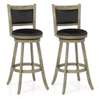 Tabourets de bar pivotants Costway avec cadre en bois d'hévéa massif, lot de 2 ou 4, pour îlot de cuisine Gris et Noir/Noir
