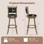 Tabourets de bar pivotants Costway avec cadre en bois d'hévéa massif, lot de 2 ou 4, pour îlot de cuisine Gris et Noir/Noir
