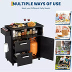 Table de cuisson, chariot de bar extérieur, chariot de barbecue avec armoire de rangement, îlot de cuisine multifonction, table de préparation des aliments avec surface en acier inoxydable