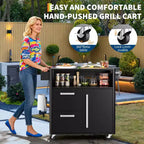 Table de cuisson, chariot de bar extérieur, chariot de barbecue avec armoire de rangement, îlot de cuisine multifonction, table de préparation des aliments avec surface en acier inoxydable