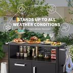Table de cuisson, chariot de bar extérieur, chariot de barbecue avec armoire de rangement, îlot de cuisine multifonction, table de préparation des aliments avec surface en acier inoxydable