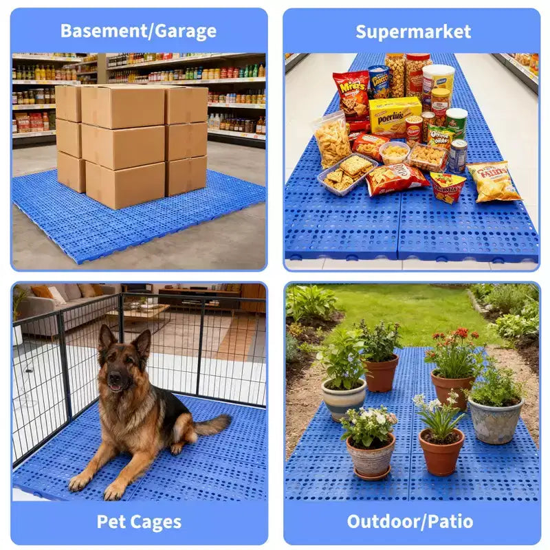 Lot de 6 palettes en plastique emboîtables et empilables, antidérapantes et ventilées pour entrepôt, garage