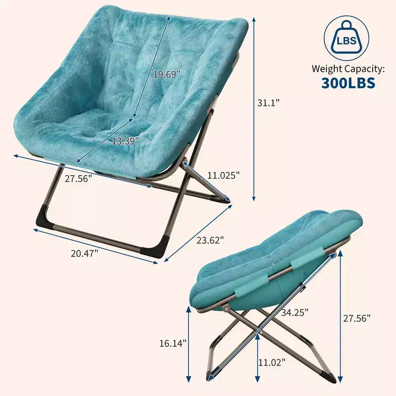 Fauteuil de salon pliable en fausse fourrure pour adultes, fauteuil d'angle pliant pour bureau, salon et petits espaces, lecture confortable en intérieur et assise douillette