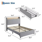Cadre de lit plateforme rembourré COZONY Twin / Queen, tête de lit de rangement avec station de recharge et tiroirs