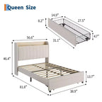 Cadre de lit plateforme rembourré COZONY Twin / Queen, tête de lit de rangement avec station de recharge et tiroirs
