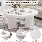 Table basse ronde de 85 cm - Plateau épais de 3,3 cm avec pieds cannelés, table d'appoint pour salon, chambre, montage facile