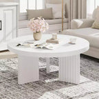 Table basse ronde de 85 cm - Plateau épais de 3,3 cm avec pieds cannelés, table d'appoint pour salon, chambre, montage facile