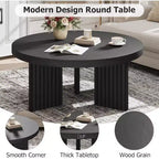 Table basse ronde de 85 cm - Plateau épais de 3,3 cm avec pieds cannelés, table d'appoint pour salon, chambre, montage facile