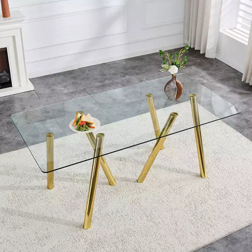 Table à manger en verre trempé de 180 cm avec pieds métalliques robustes, résistante aux chocs et à la chaleur pour les repas en famille