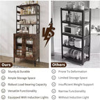 Armoire de cuisine haute de 170 cm avec lumières LED et prises de courant, étagère à vin industrielle autoportante et meuble de rangement pour salle à manger et salon