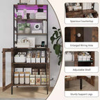 Armoire de cuisine haute de 170 cm avec lumières LED et prises de courant, étagère à vin industrielle autoportante et meuble de rangement pour salle à manger et salon