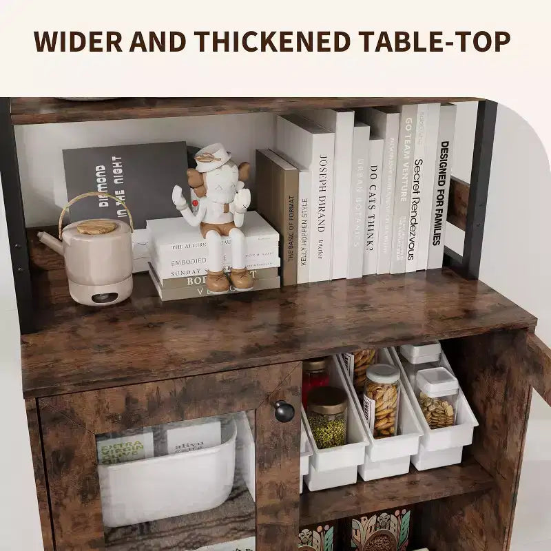 Armoire de cuisine haute de 170 cm avec lumières LED et prises de courant, étagère à vin industrielle autoportante et meuble de rangement pour salle à manger et salon