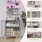 Armoire de cuisine haute de 170 cm avec lumières LED et prises de courant, étagère à vin industrielle autoportante et meuble de rangement pour salle à manger et salon