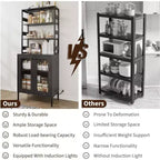 Armoire de cuisine haute de 170 cm avec lumières LED et prises de courant, étagère à vin industrielle autoportante et meuble de rangement pour salle à manger et salon