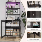 Armoire de cuisine haute de 170 cm avec lumières LED et prises de courant, étagère à vin industrielle autoportante et meuble de rangement pour salle à manger et salon