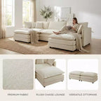 Canapé d'angle modulaire en chenille en forme de U Homy Casa avec poufs réversibles, confort coussiné profond, beige