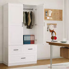 Placard de garde-robe CuisinSmart - 70 Armoires portables de chambre à coucher autoportantes avec tringle à vêtements et 3 tiroirs de rangement profonds, Rangement de vêtements en bois
