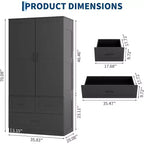 Placard de garde-robe CuisinSmart - 70 Armoires portables de chambre à coucher autoportantes avec tringle à vêtements et 3 tiroirs de rangement profonds, Rangement de vêtements en bois