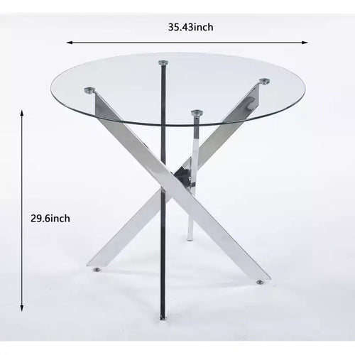 5-Piece Mid-Century Dining Set with Glass Table Top and Metal Legs for 4-6 People, Also Functions as Coffee Table