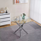 Ensemble de salle à manger 5 pièces style Mid-Century avec plateau en verre et pieds en métal pour 4 à 6 personnes, fait aussi office de table basse