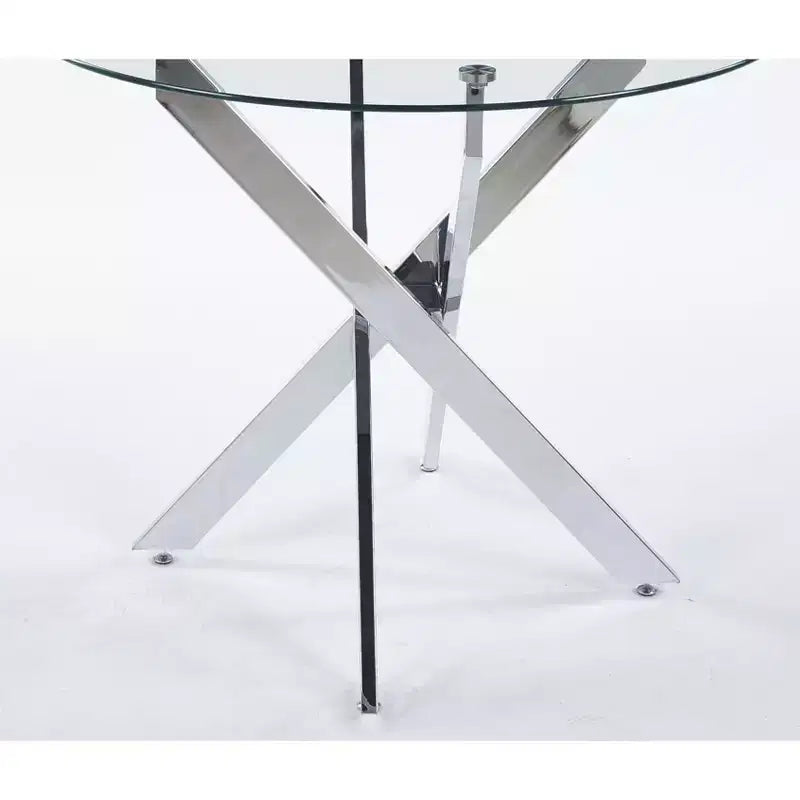 Ensemble de salle à manger 5 pièces style Mid-Century avec plateau en verre et pieds en métal pour 4 à 6 personnes, fait aussi office de table basse