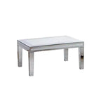Table basse rectangulaire argentée avec bordure en cristaux concassés et finition miroir