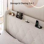 Cadre de lit rembourré moderne avec tête de lit capitonnée à oreilles, 4 tiroirs de rangement, cadre de lit en métal, lattes de bois, aucun emballage saisonnier requis