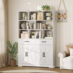Bibliothèque haute Garvee de 180 cm avec 2 tiroirs et 4 portes, grande étagère de rangement moderne à 6 niveaux et 120 cm de large avec étagères pour salon ou bureau