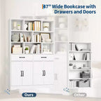 Bibliothèque haute Garvee de 180 cm avec 2 tiroirs et 4 portes, grande étagère de rangement moderne à 6 niveaux et 120 cm de large avec étagères pour salon ou bureau