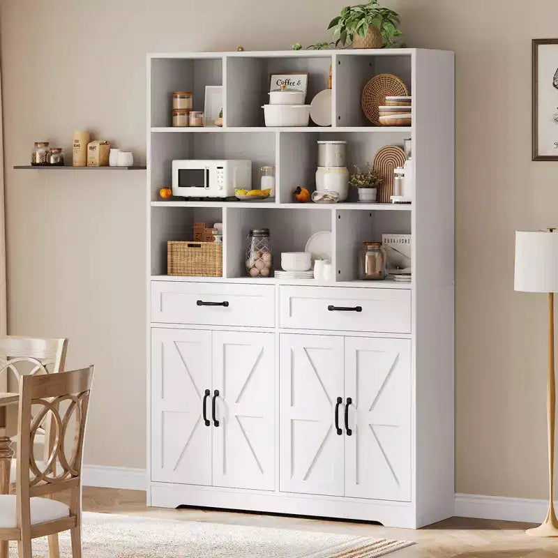 Bibliothèque haute Garvee de 180 cm avec 2 tiroirs et 4 portes, grande étagère de rangement moderne à 6 niveaux et 120 cm de large avec étagères pour salon ou bureau