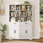 Bibliothèque haute Garvee de 180 cm avec 2 tiroirs et 4 portes, grande étagère de rangement moderne à 6 niveaux et 120 cm de large avec étagères pour salon ou bureau