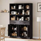 Bibliothèque haute Garvee de 180 cm avec 2 tiroirs et 4 portes, grande étagère de rangement moderne à 6 niveaux et 120 cm de large avec étagères pour salon ou bureau
