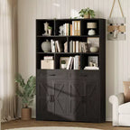 Bibliothèque haute Garvee de 180 cm avec 2 tiroirs et 4 portes, grande étagère de rangement moderne à 6 niveaux et 120 cm de large avec étagères pour salon ou bureau