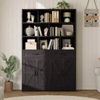 Bibliothèque haute Garvee de 180 cm avec 2 tiroirs et 4 portes, grande étagère de rangement moderne à 6 niveaux et 120 cm de large avec étagères pour salon ou bureau