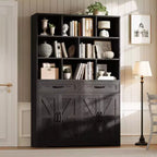 Garvee 71in Tall Bookcase with 2 Drawers & 4 Doors, 6-Tier 47in Wide Large Modern Bookshelf Storage Cabinet with Shelves for Home Living Room Office