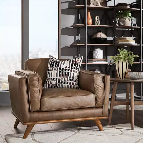 Fauteuil d'appoint en cuir Ali Oxford - Marron - iNSPIRE Q
