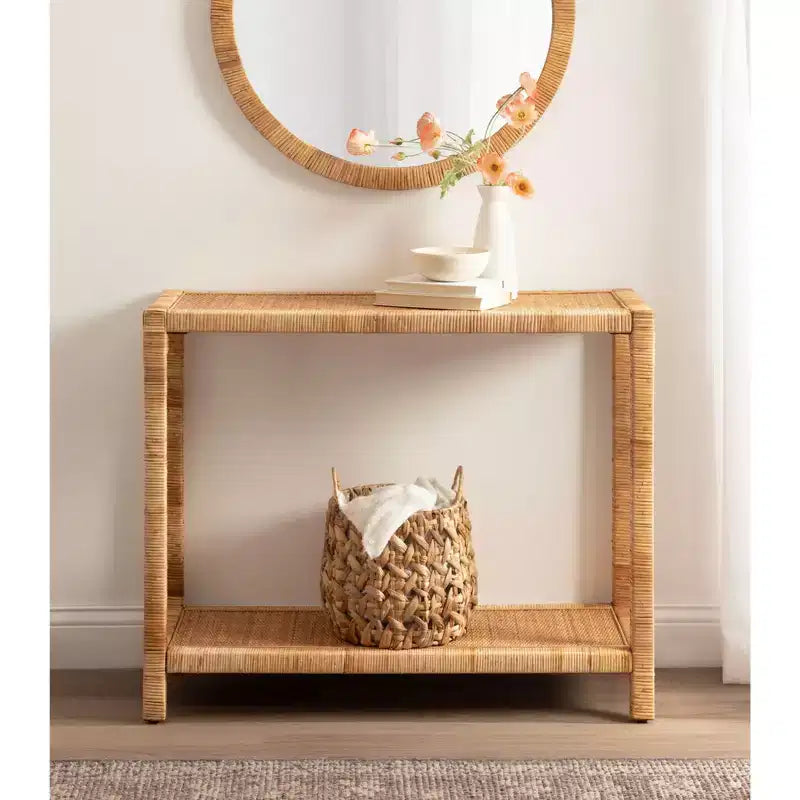 Console en rotin Kate and Laurel Rafina, 36x12x30, Naturel