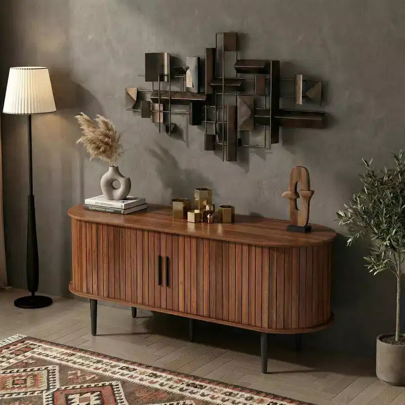JVNOXK 55 Modern TV Console Table with Storage Compartment and Sliding Door - Walnut Gaming Entertainment Center for Living Room, Bedroom, Office