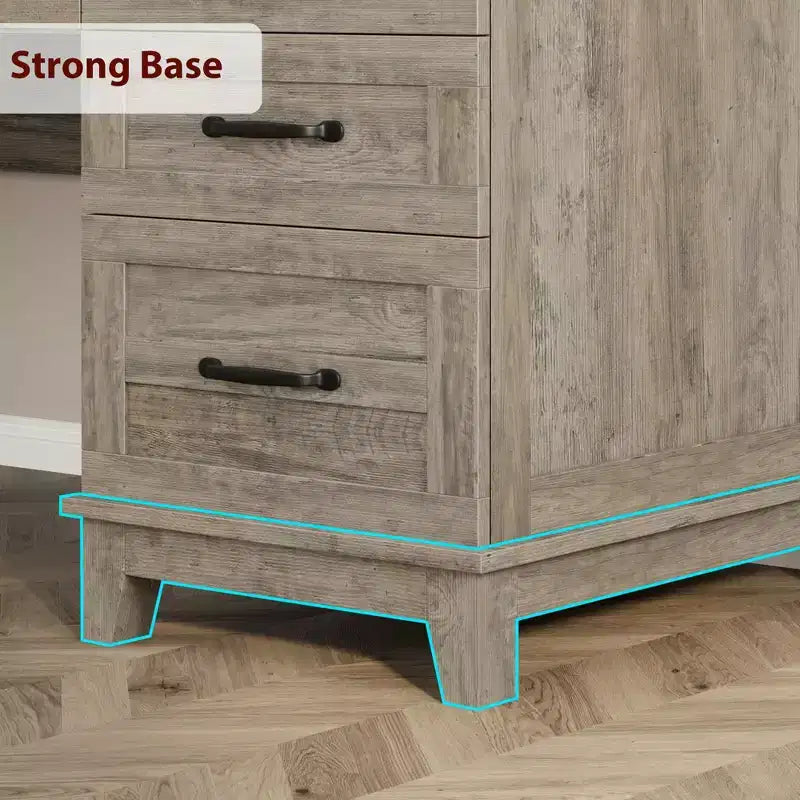 Bureau de direction 53,5 po avec 4 tiroirs, bureau d'ordinateur en bois pour bureau à domicile avec classeur, bureau d'écriture de style rustique pour l'étude, gris