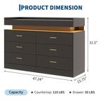 Commode moderne à 6 tiroirs, meuble TV et meuble de rangement avec plateau flottant, buffet neutre pour salon, chambre ou salle à manger