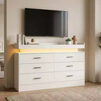 Commode moderne à 6 tiroirs, meuble TV et meuble de rangement avec plateau flottant, buffet neutre pour salon, chambre ou salle à manger