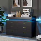 Commode moderne à 6 tiroirs, meuble TV et meuble de rangement avec plateau flottant, buffet neutre pour salon, chambre ou salle à manger