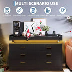 Commode moderne à 6 tiroirs, meuble TV et meuble de rangement avec plateau flottant, buffet neutre pour salon, chambre ou salle à manger